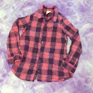 Pink and blue plaid button up